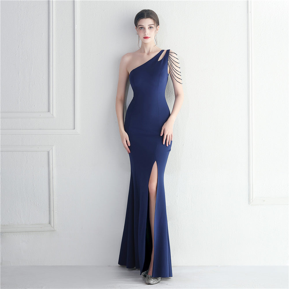 FZ Women's Craft Beaded One Shoulder Maxi Evening Dress