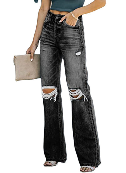 FZ Women's High Waist Water Washed Hole Casual Denim Pants - FZwear