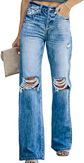 FZ Women's High Waist Water Washed Hole Casual Denim Pants - FZwear