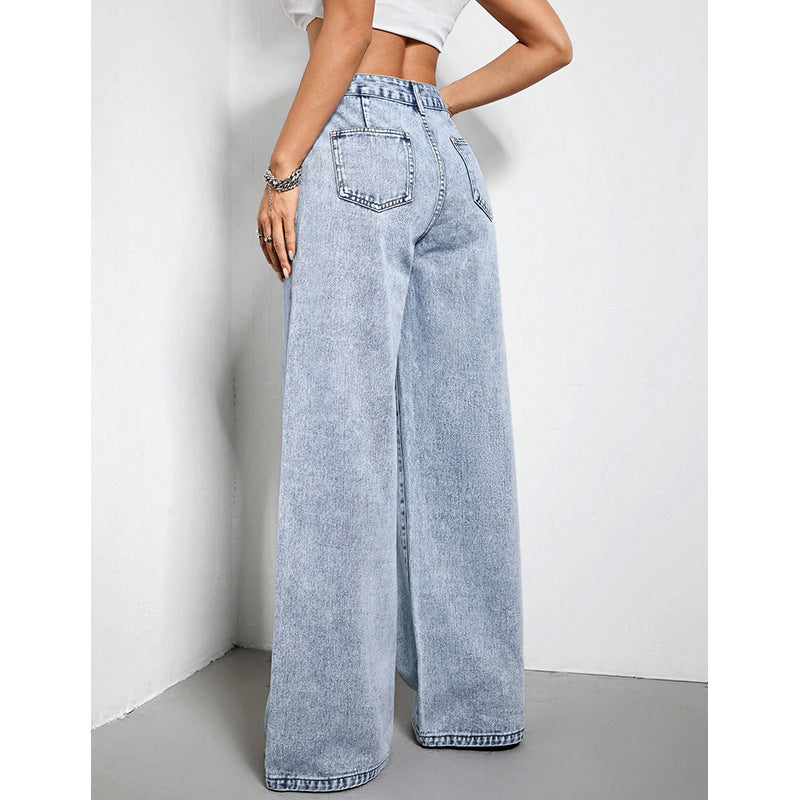 FZ Women's Wide Leg Slimming Draping Loose Mop Denim Pants - FZwear