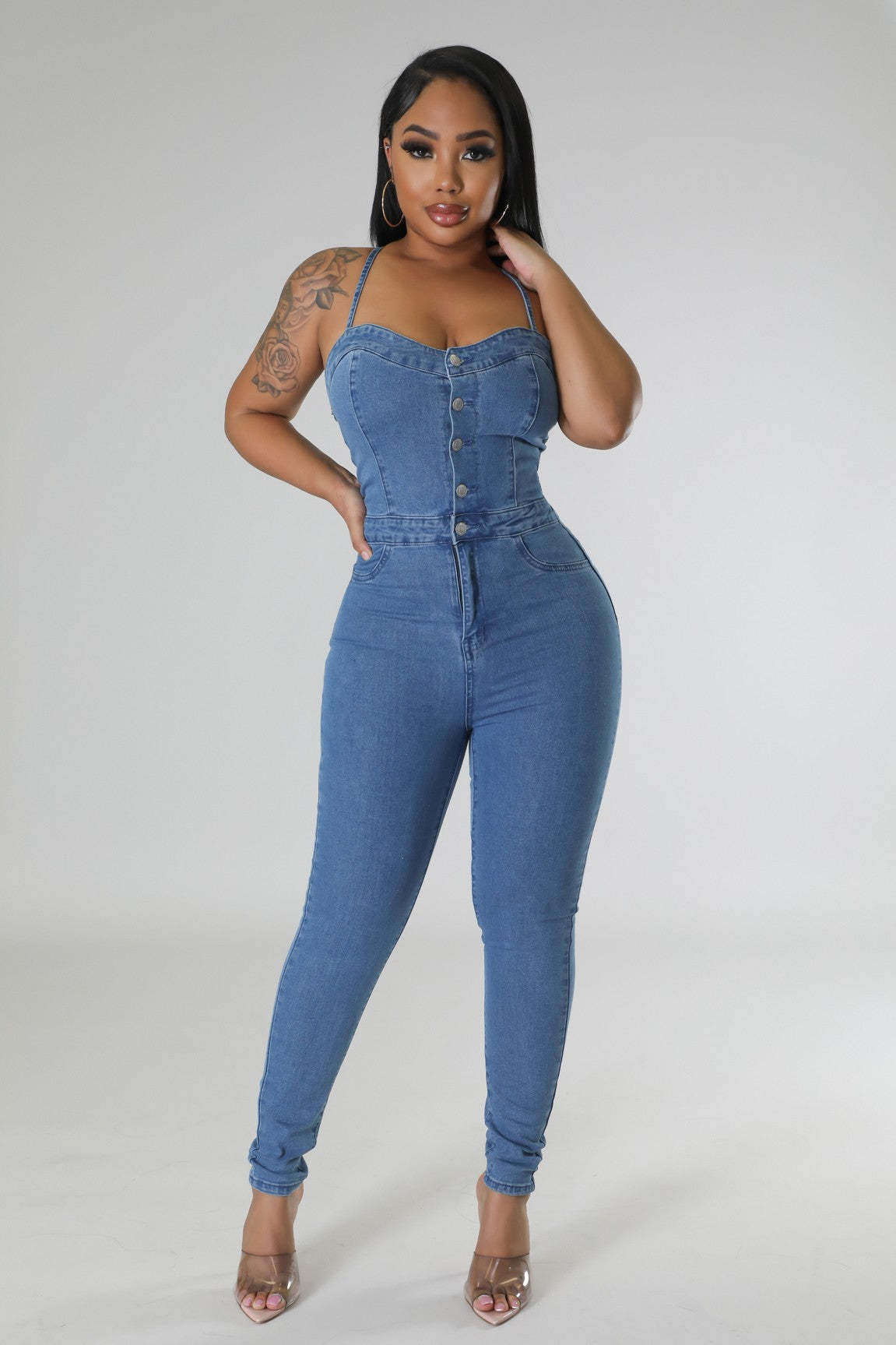 FZ Women's Slim Fitting Backless Denim Jumpsuit - FZwear