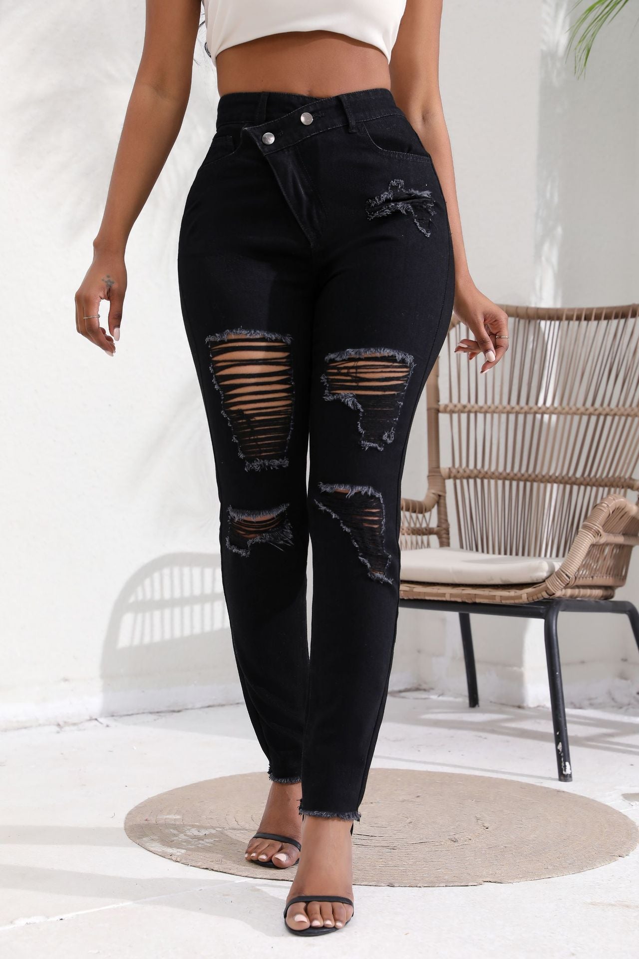 FZ Women's Skinny Ripped High Waist Denim Pants - FZwear