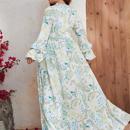 FZ Women's Plus Size Chiffon Split Print Casual Maxi Dress