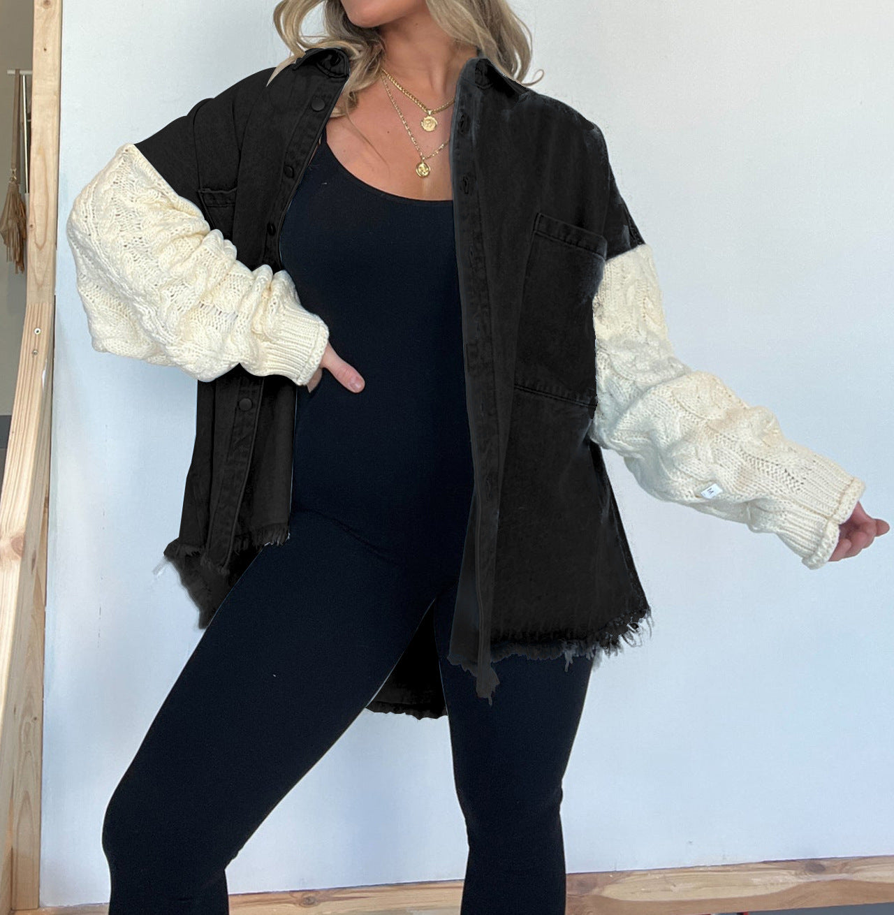 FZ Women's Loose Stitching Denim Woolen Jacket - FZwear