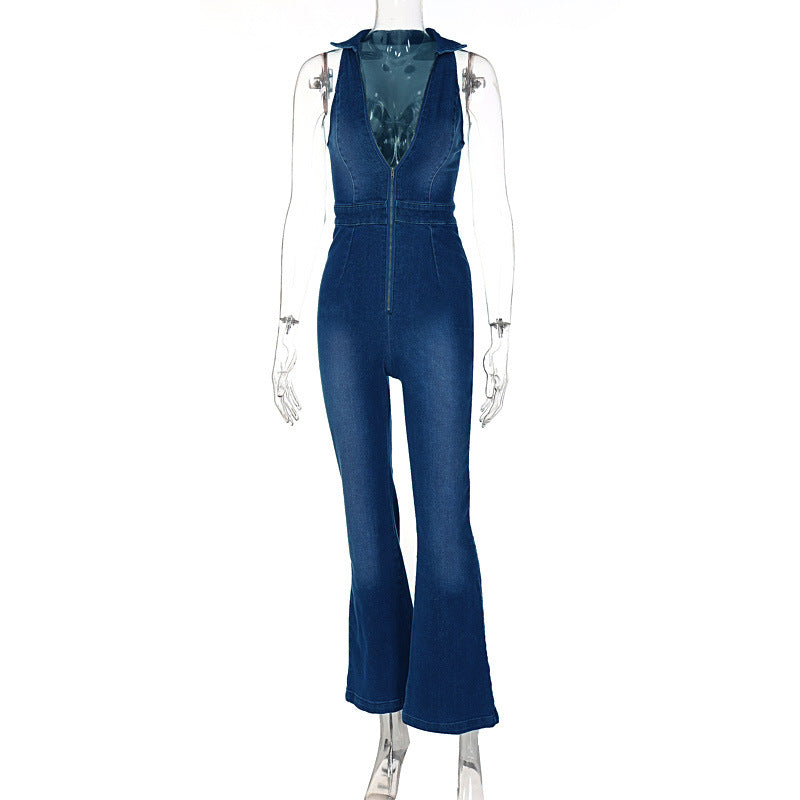 FZ Women's Slim Fit High Waist Retro Denim Jumpsuit - FZwear