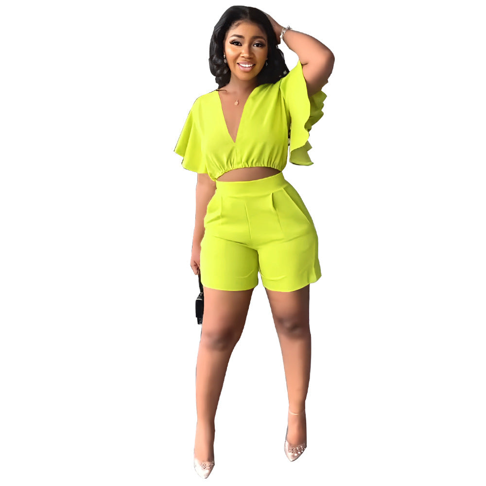 FZ Women's Ruffled Casual Two Piece Short Suit - FZwear