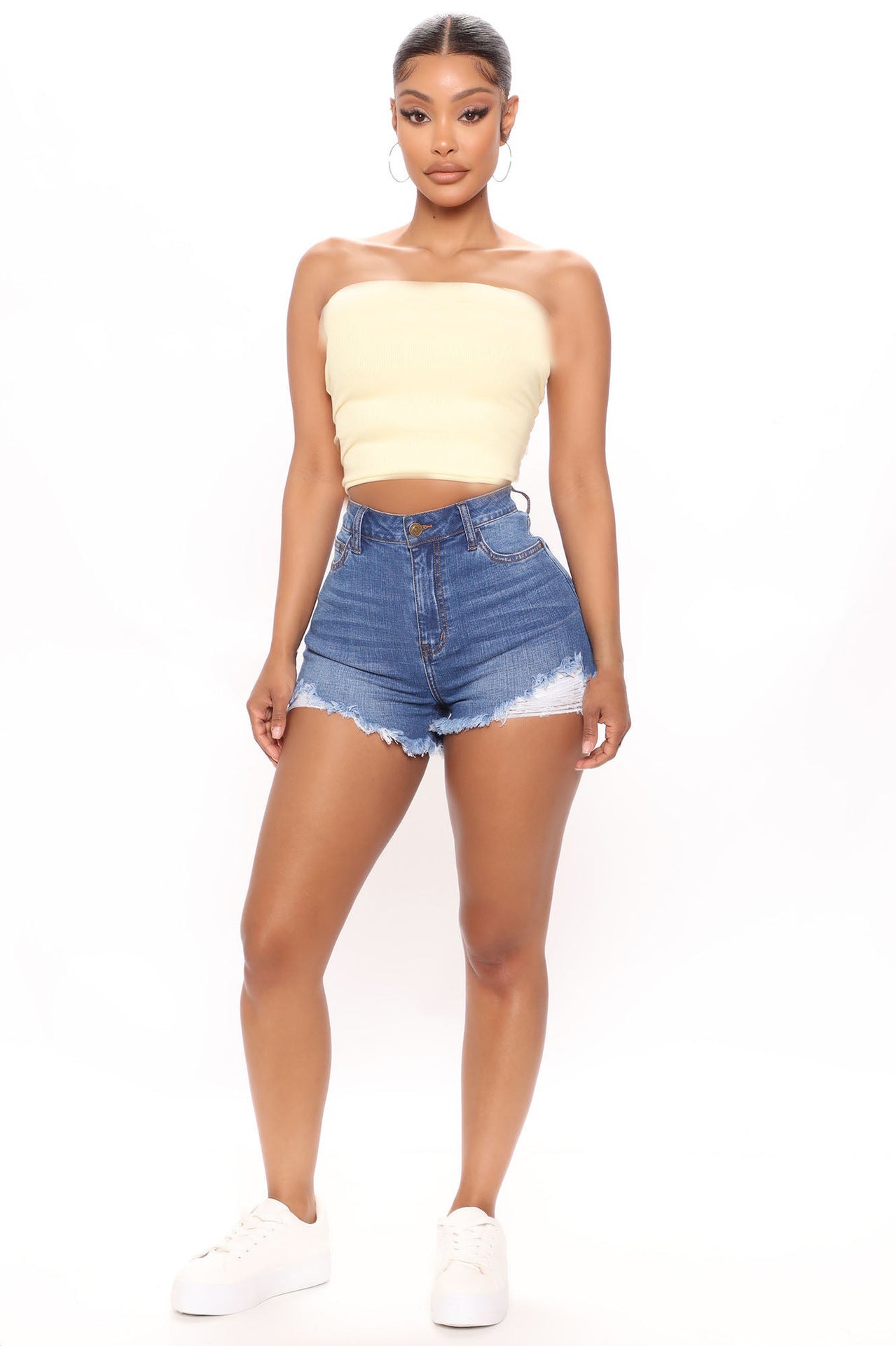 FZ Women's Elastic Ripped Denim Shorts - FZwear