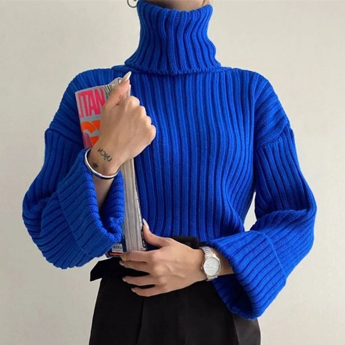 FZ Women's Thread Knitted Pullover High Collar Sweater