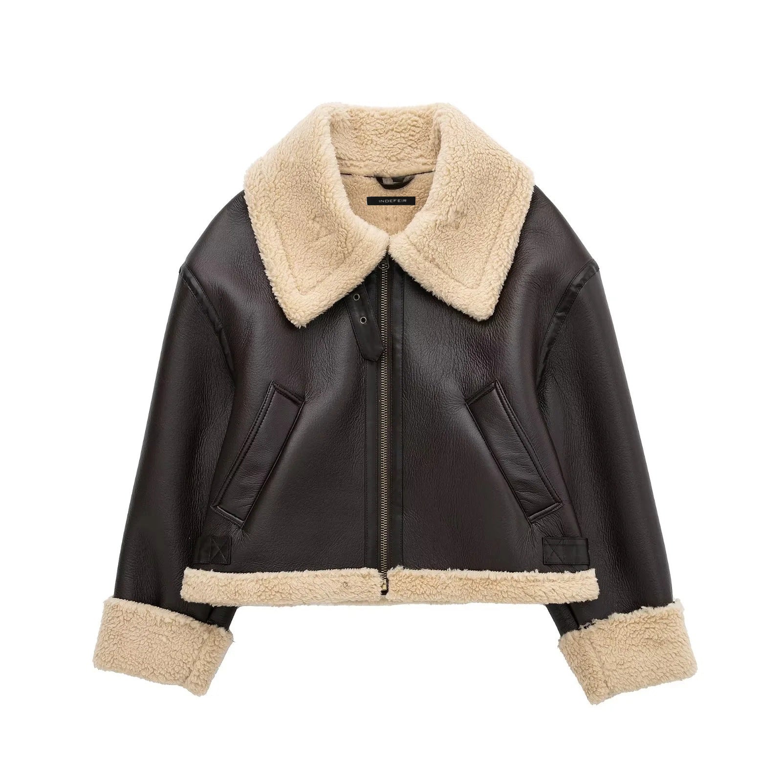 FZ Women's Motorcycle Fur Coat Zipper Jacket