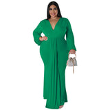 FZ Plus Size Women's Sexy Deep V Long Sleeve Pleated Dress - FZwear