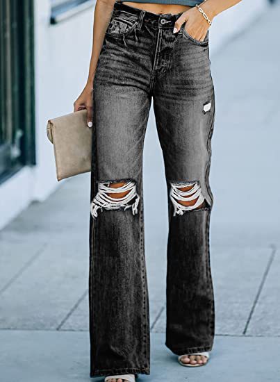 FZ Women's High Waist Water Washed Hole Casual Denim Pants - FZwear