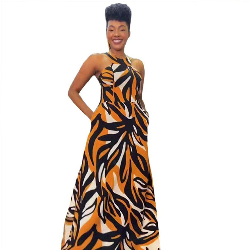 FZ Women's Printing Sleeveless Cold Shoulder Slim Vest Sundress WINNIEYA