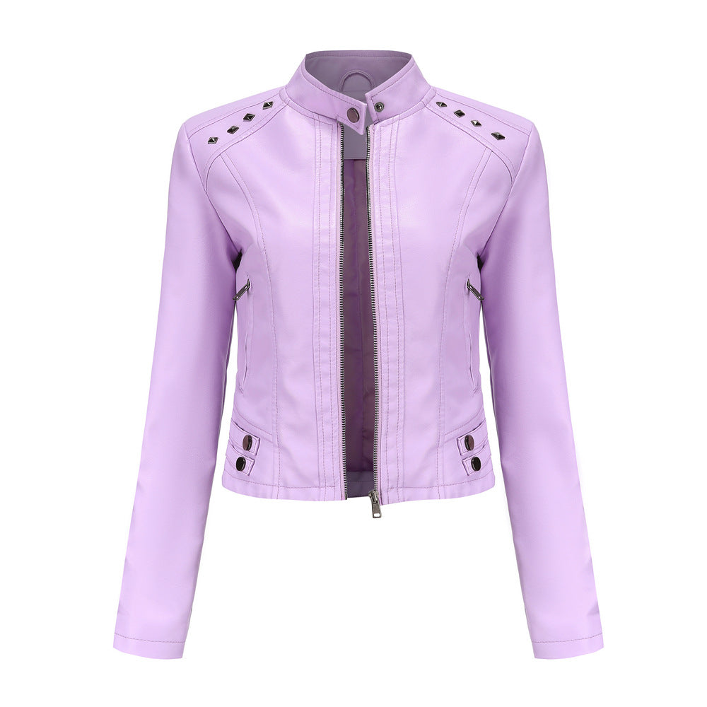 FZ Women's Rivets Leather Long Sleeve Fashion Jacket - FZwear