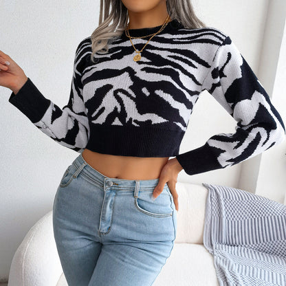 FZ Women's Tiger Pattern Cropped Sweater Top