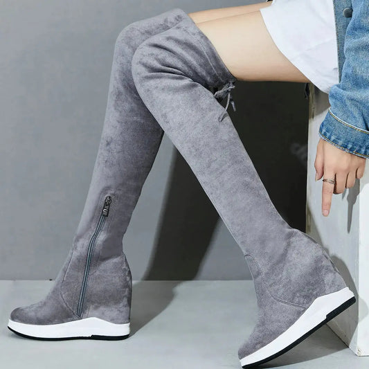 Platform Pumps Plus Size Shoes Women Stretchy Wedges High Heel Over the Knee Boots Female Round Toe Punk Sneakers Big Size Shoes FZwear