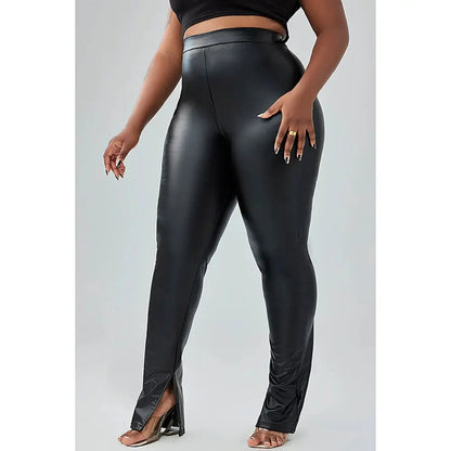 Plus Size Daily Pant Black High Waist Pu-Leather Pants FZwear