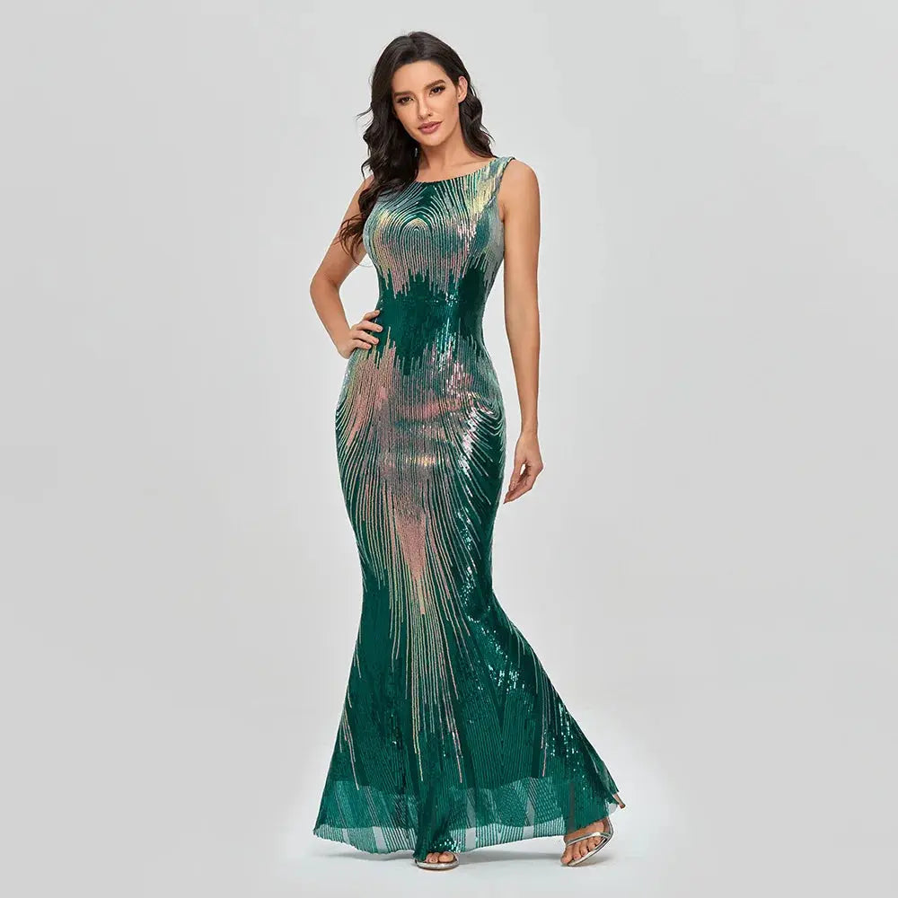 FZ Women's Sequin Sexy Padding Elegant Evening Dress