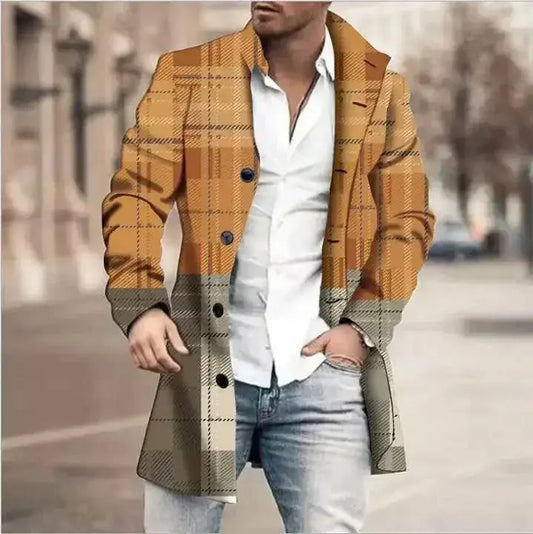 FZ Men's Retro Houndstooth Print Splicing Woolen Jacket