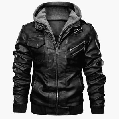 FZ Men's Vacation Two Piece Hooded Motorcycle Leather Jacket
