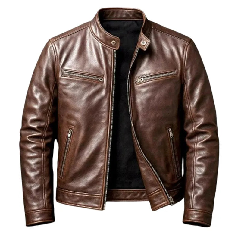 FZ Men's  Motorcycles Stand Collar Outwear Zippers PU Leather Jacket