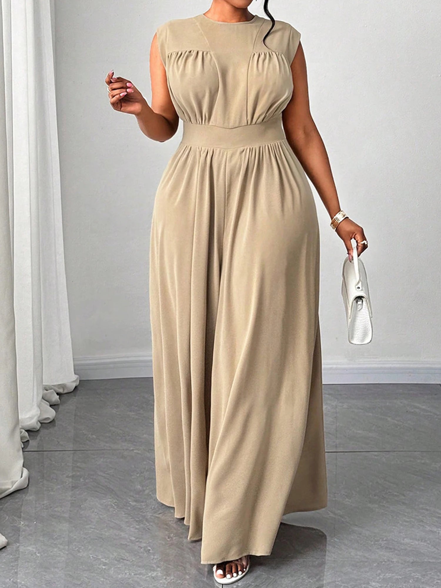 FZ Women's Plus Size Floral Print V-Neck Sleeveless Wide-Leg Jumpsuit