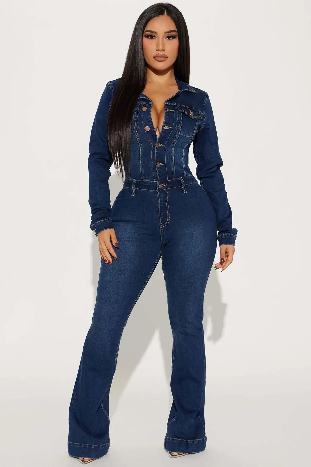 FZ Women's Luxury Designer Sexy Denim Boot Cut Jumpsuit - FZwear