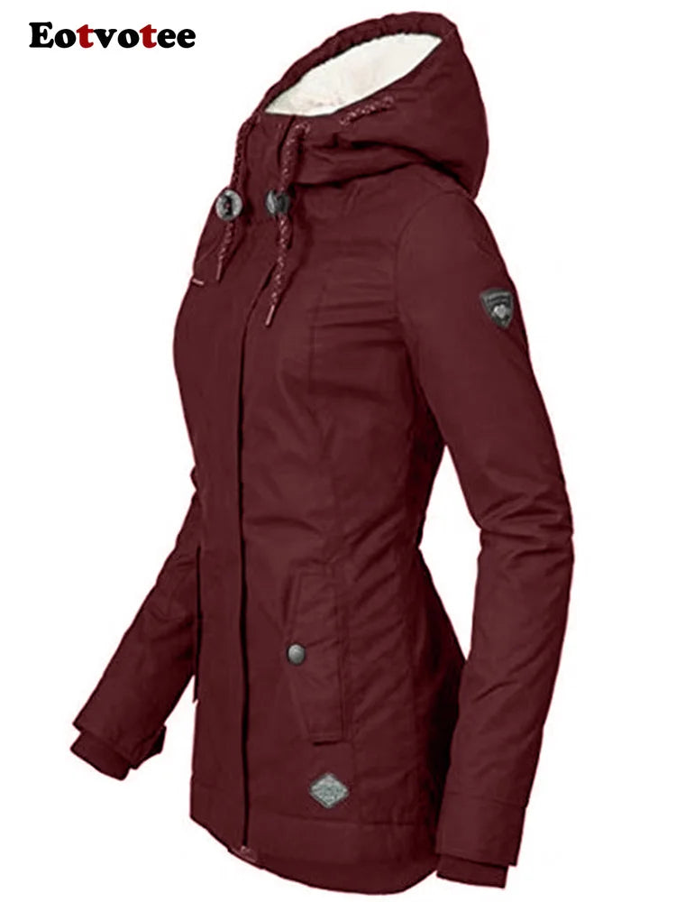 FZ Women's Velvet Parkas Oversized Zipper with A Hood Jacket