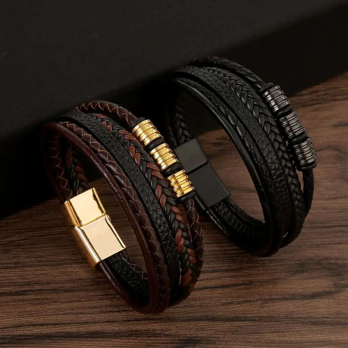 FZ Alloy Buckle Gothic Punk MultiLayer Leather Bracelet - FZwear