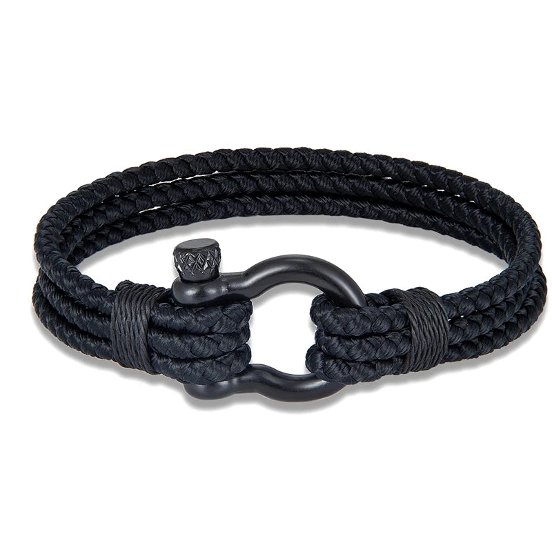 FZ Black Stainless Steel Horseshoe Buckle Olive Green Keel Rope Bracelet - FZwear