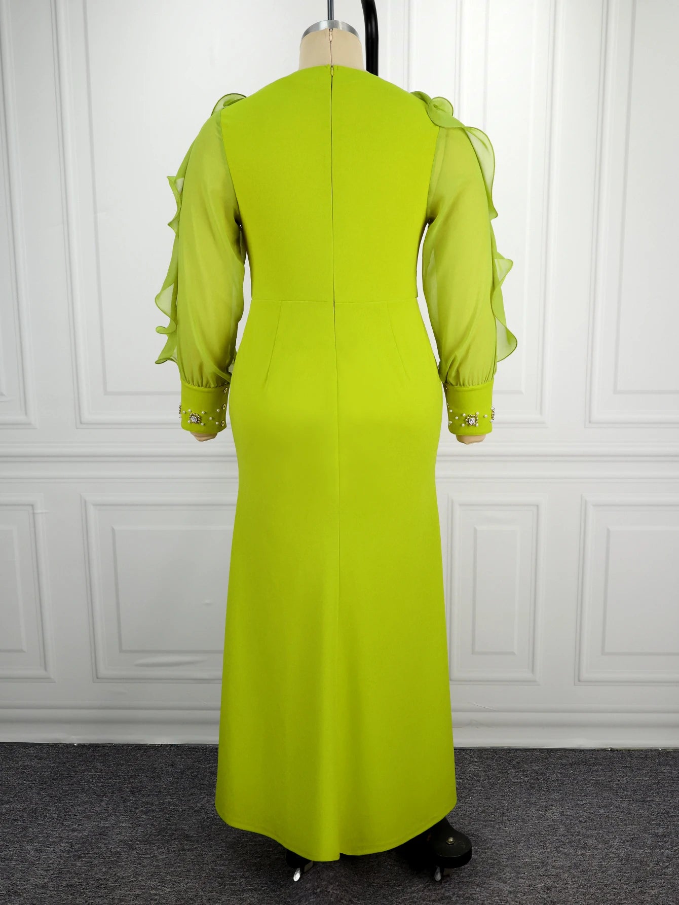FZ Women's Plus Size V Neck Long Sleeve Slit Package Party Peplum Maxi Dress