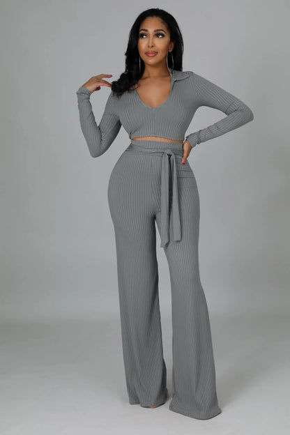 FZ Women's Knit Ribbed Sexy Sweater Pants Suit