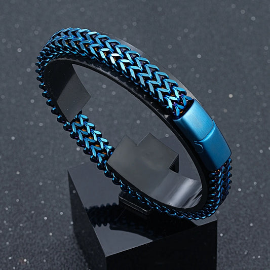 FZ 8MM Blue Stainless Steel Curb Chain Bracelet