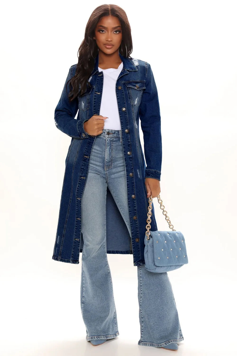 FZ Women's Hole Loose Turndown Collar Straight Denim Jacket - FZwear