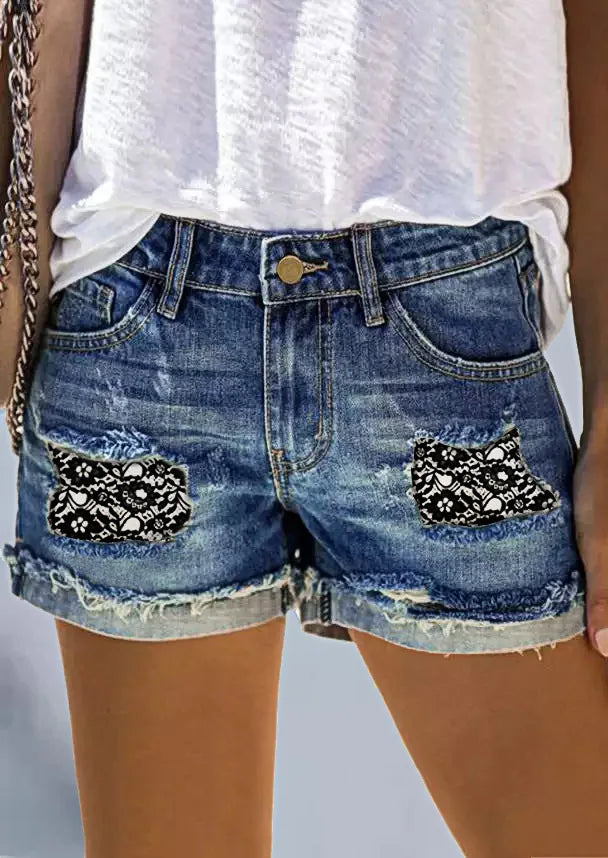 FZ Women's Ripped Hight Waist Casual Tassel Tight Stitch Street Denim Shorts