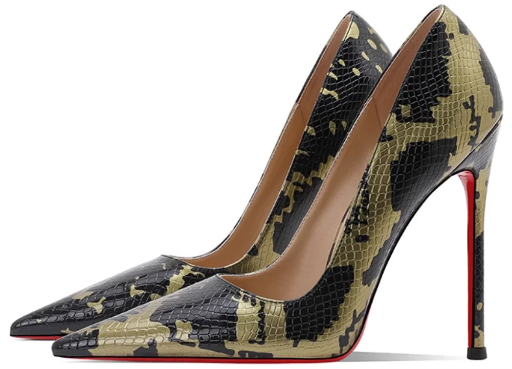 FZ Women's Snake Patterned High Slim Heels,Pointed Shoes