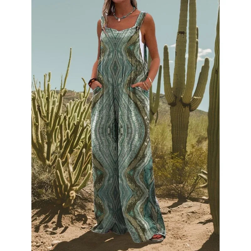 FZ Women's Vintage Flower Daisy Print Casual Strap Wide Leg Jumpsuit - 4 - FZwear