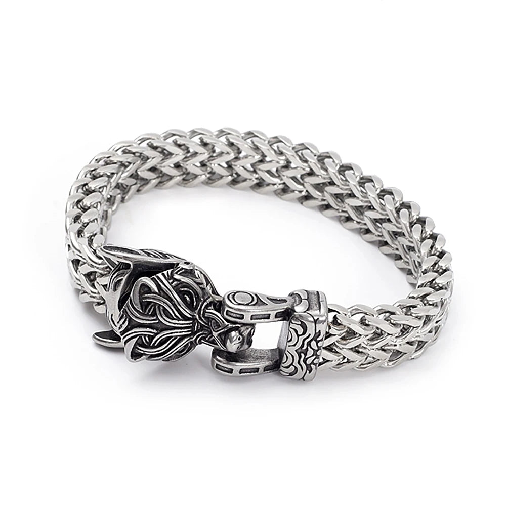 FZ Vintage Viking  Stainless Steel Cool Biker Wolf Head Bracelet