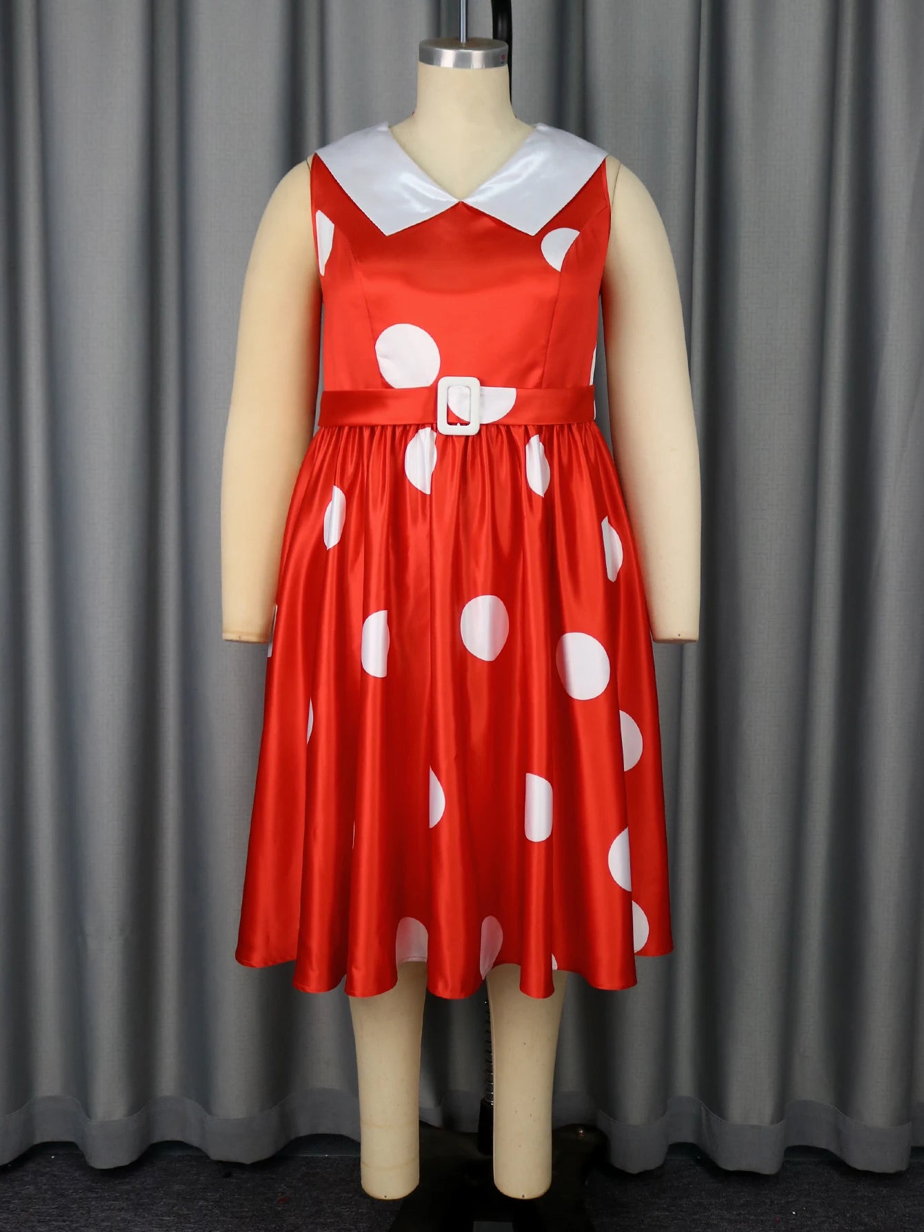 FZ Women's Plus Size Polka Dot Sleeveless A Line Dress