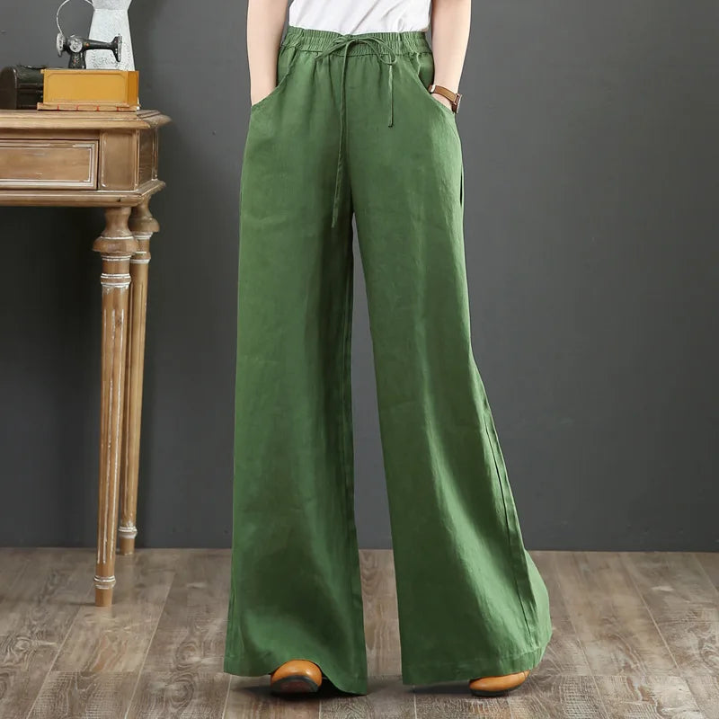 FZ Women's Elastic Waist Solid Wide Leg Loose Vintage Pants - FZwear