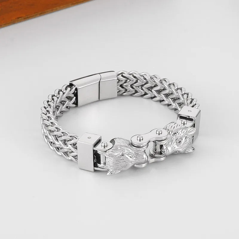 FZ Stainless Steel Multiple Color Double Wolf Hand Wrist Net Chain Bracelet - FZwear