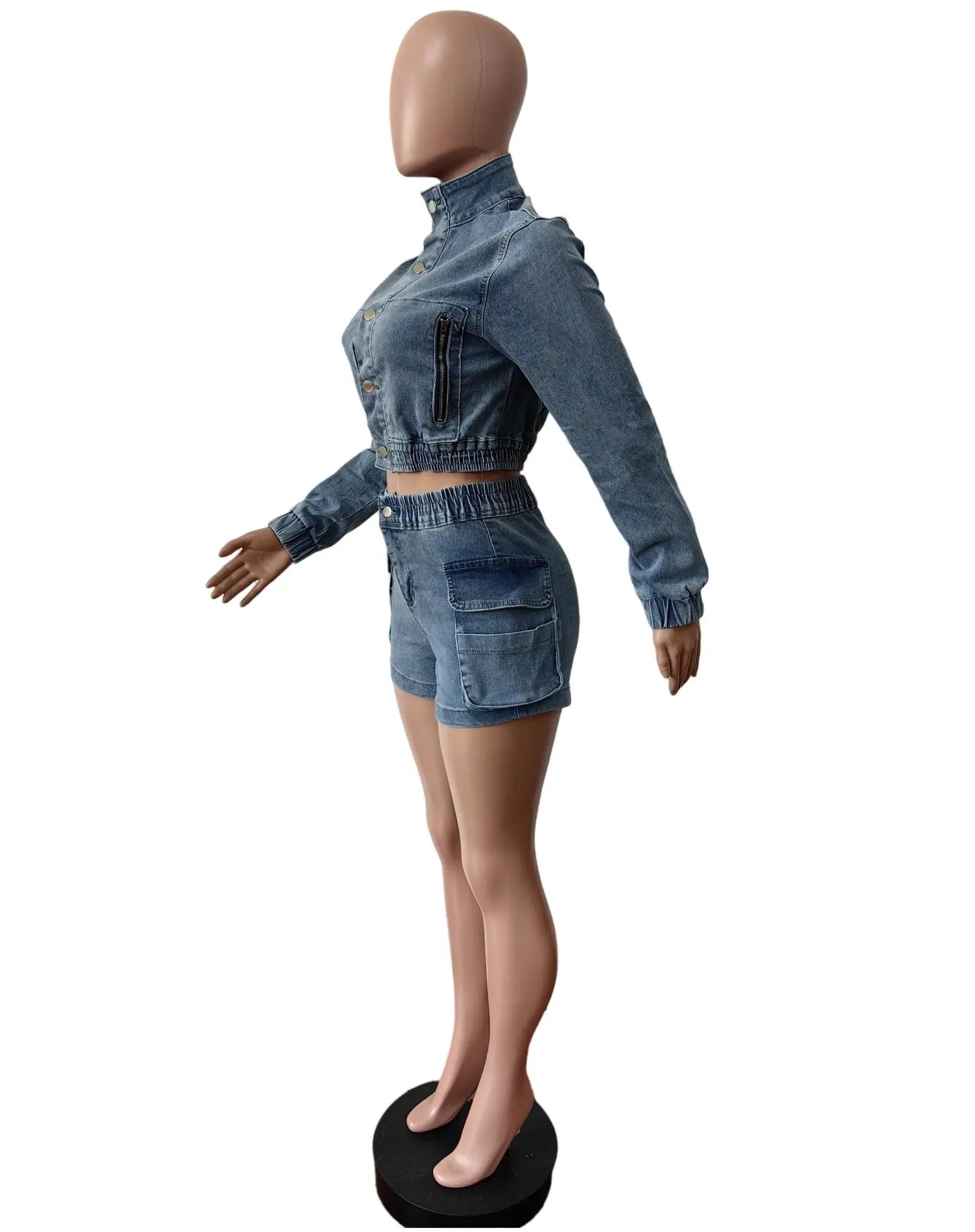 FZ Women's Multi Pockets Two Pieces Denim Shorts Suit