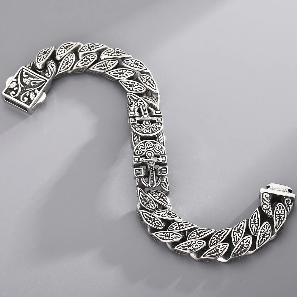 FZ Solid Stainless Steel Curb Link Chain Ancient Egyptian Style Bracelet - FZwear