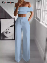 FZ Women's Slash Neck Slim Sexy High Waisted Wide Leg Pants Suit - FZwear