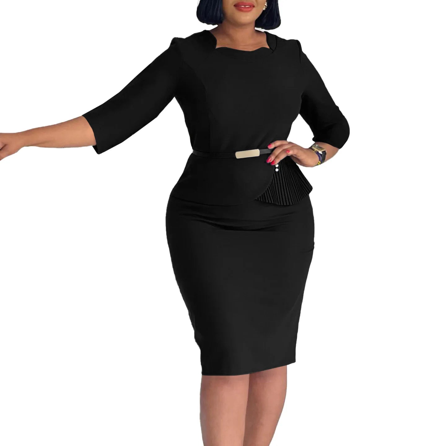 FZ Women's Plus Size 3/4 Sleeve Bandage Midi Dress