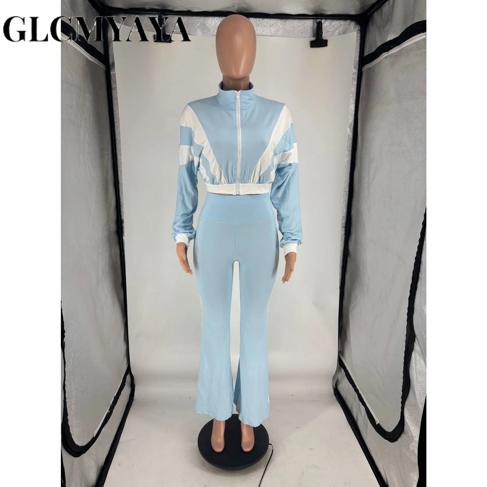 FZ Women's Patchwork Sporty Long Sleeve Wide Leg Pants Suit