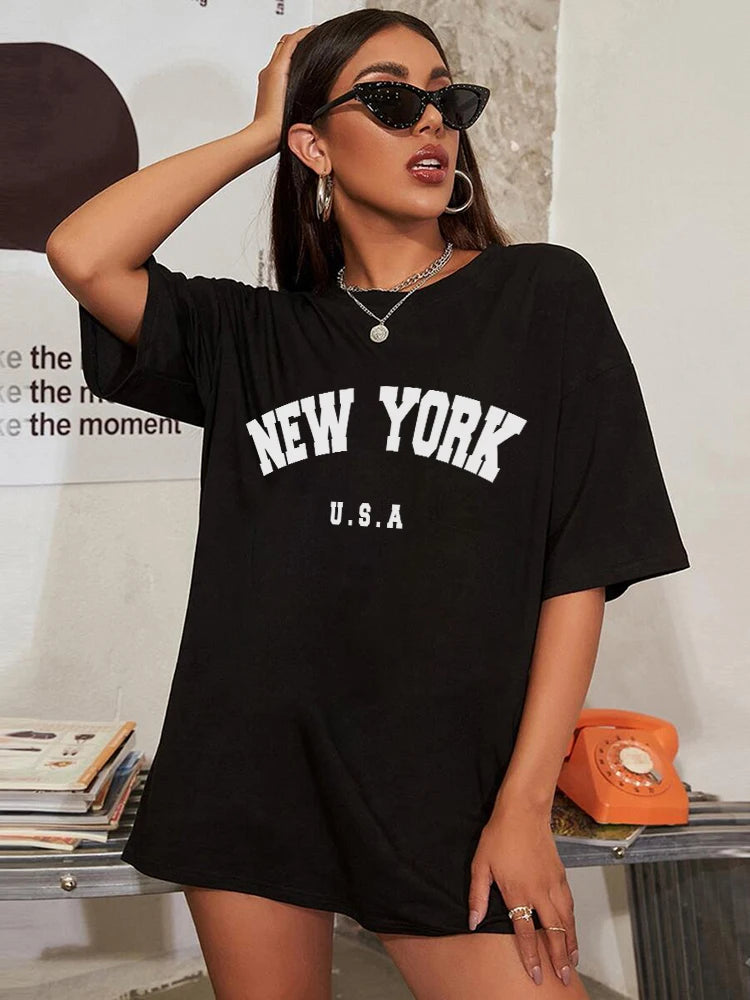 FZ Women's NEW YORK U.S.A Street Letter Style Printed Oversized Tee - FZwear