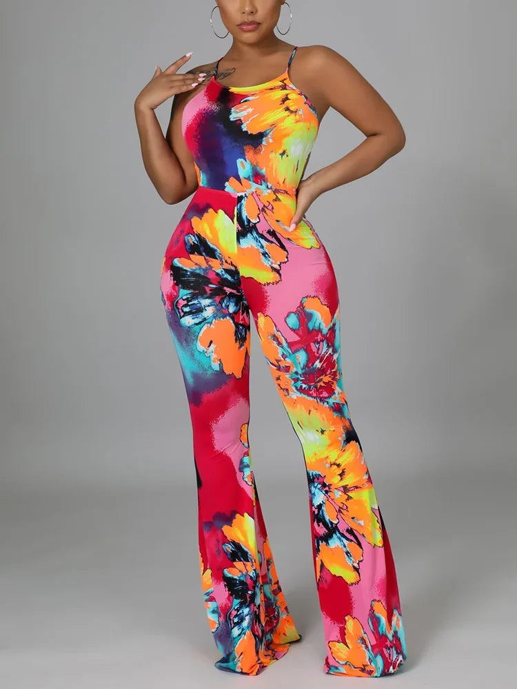 FZ Women's Sexy Floral Print Strap Backless Jumpsuit - FZwear