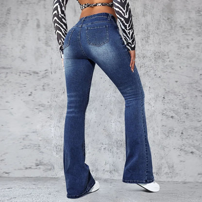 FZ Skinny Flared High Waist Button Pocket Denim Pants