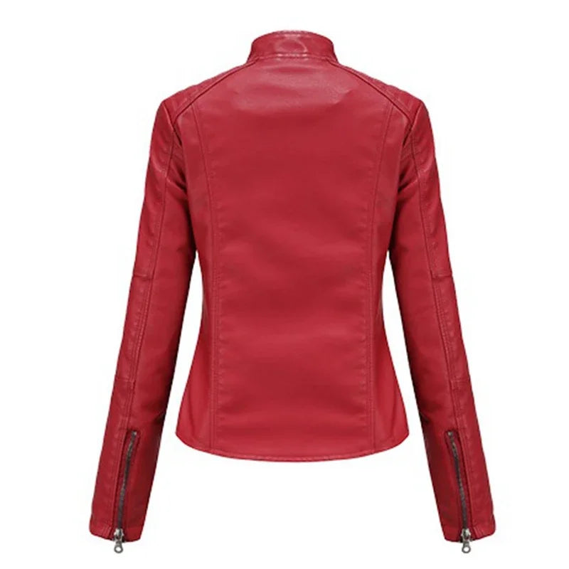 FZ Women's Faux Leather Moto Biker Zipper Jacket