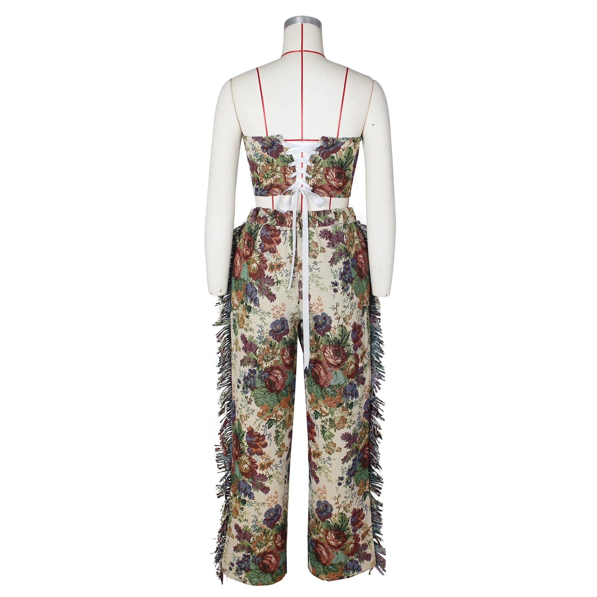 FZ Women's Flower Fringe Wide Leg Two Piece Pant Suit